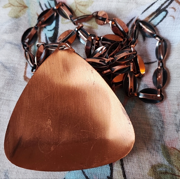 Vintage Copper Triangle Statement Necklace Renoir? MCM Jewelry J Hook Clasp - Picture 5 of 9